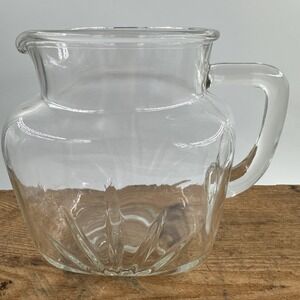 Pitcher Vintage‎ Square FEDERAL Clear Glass STAR Bottom & Sun Starburst 6" Tall